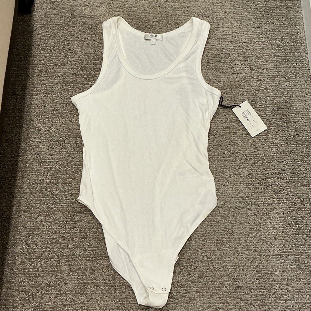 Agolde Classic White Ribbed Tank Body Suit Size Large NWT